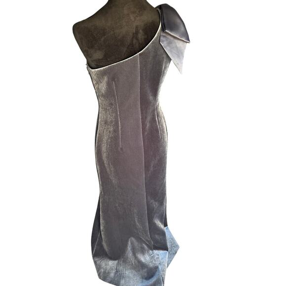Eliza J Velvet One Shoulder Bow Evening Gown Dress Gray Size 6P NWT - Picture 5 of 12